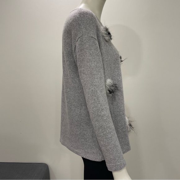 ZARA Sweater Size Medium Lightweight Heather Grey Crewneck Faux Fur Fuzzy Dots - Picture 5 of 14